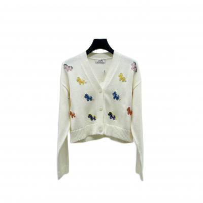 HERMES COLORFUL PONY V-NECK CARDIGAN